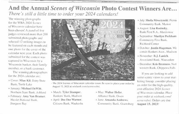 Sheila's Photo was selected by the WBA to be in their calendar!