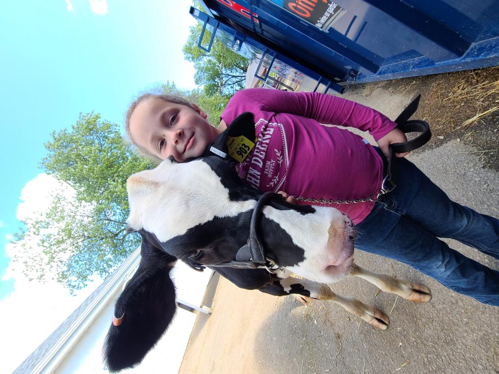 Andrea Race - Shawano County Fair - My daughter Emma Strebel was waiting in line for her last pee-wee calf show.